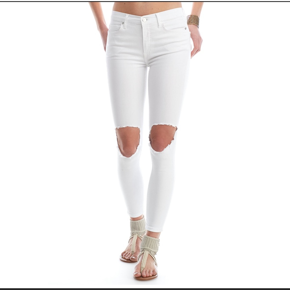 Free people busted knee high waisted jeans